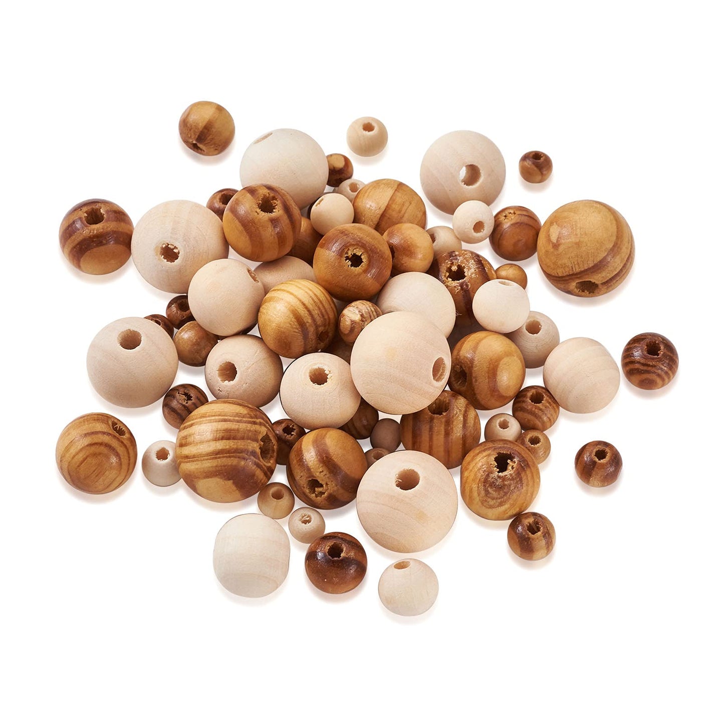 Craftdady 1010pcs Natural Wood Round Beads 7 Sizes Polished Wooden Ball Rondelle Loose Beads for Jewelry Bracelet Necklace Craft Making Home Party Decor