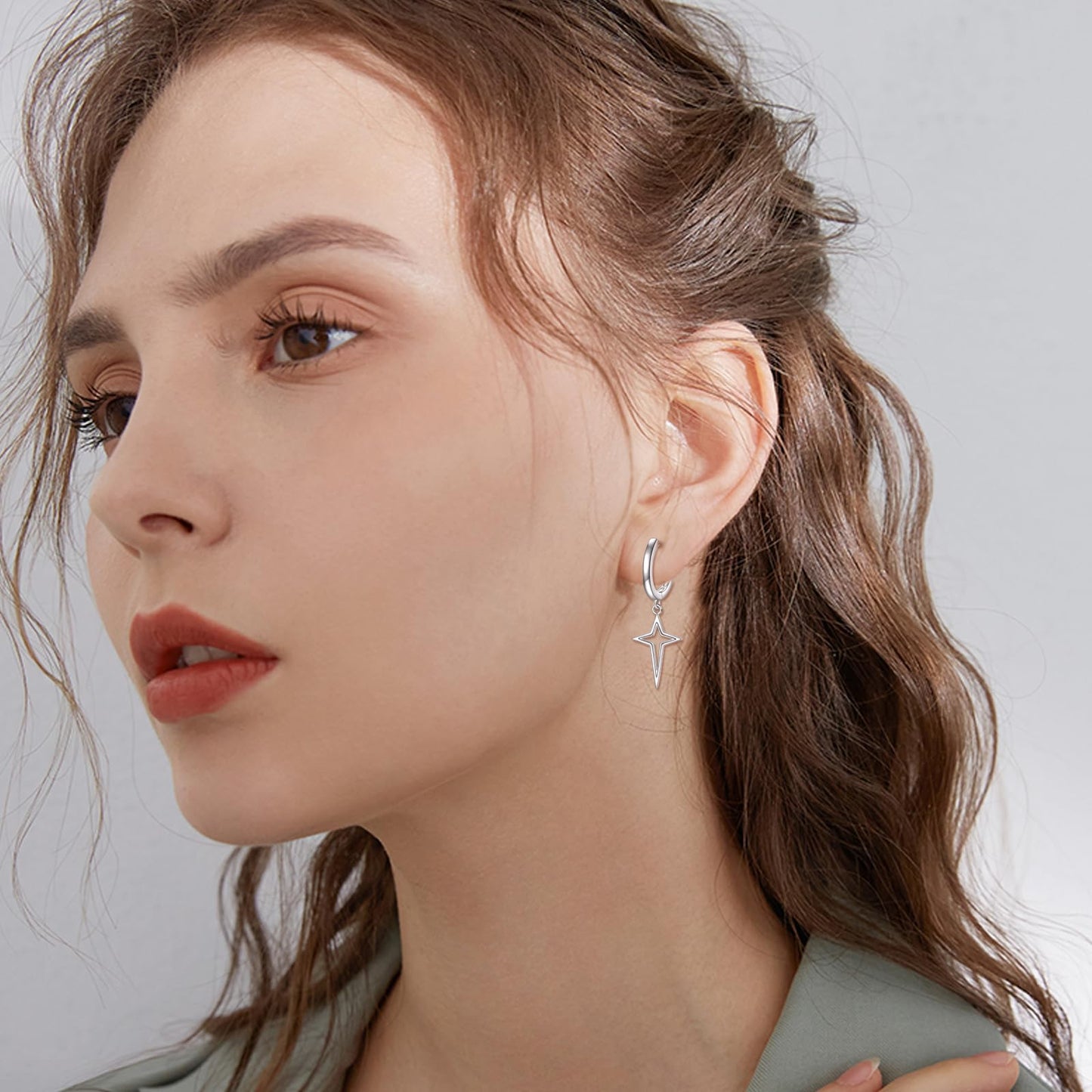 925 Sterling Silver Cross Hoop Earrings Star Dangle Drop Earrings Huggie Jewelry Birthday Gifts for Women (Star Cross)