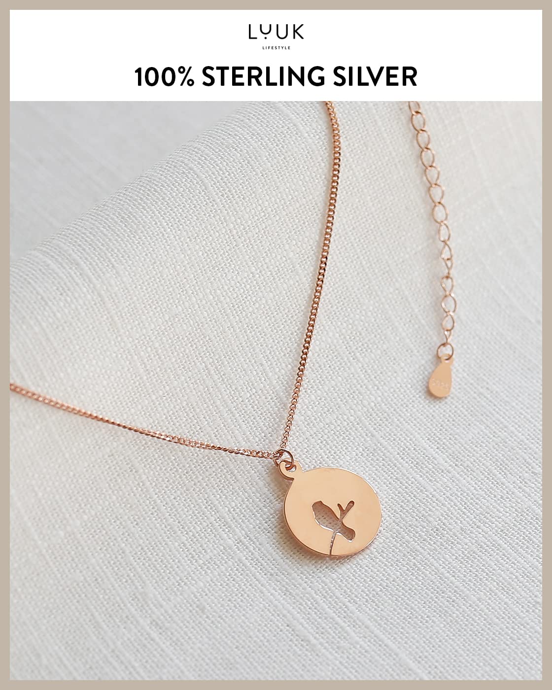 LUUK LIFESTYLE Trendy Necklace with bird pendant for her, 925 Sterling Silver, chic and trendy jewelry present for women, 19”, Valentine's Day gift, birthday, friend and fiancée, rose gold