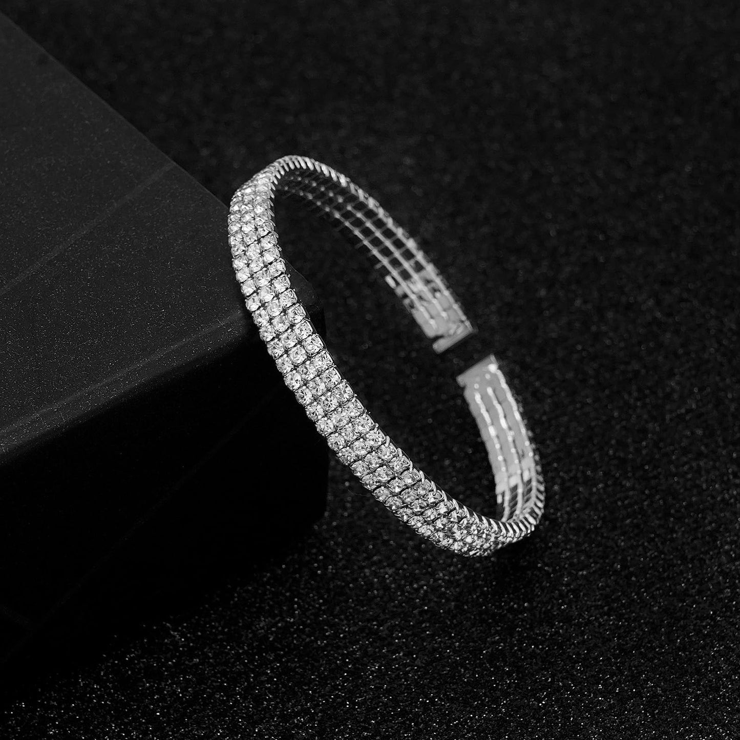 Tidefire Rhinestone Tennis Cuff Bracelet for Women Crystal Bridal Bangle for Prom Wedding Party Dating (1200 Silver)