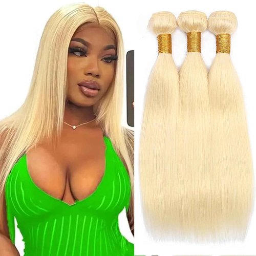Fabimiya 16 18 20 Inch Bundles Human Hair Blonde 613# Straight Wave Human Hair Bundles Unprocessed Soft Sewn In Hair with Double Weft for Black Women