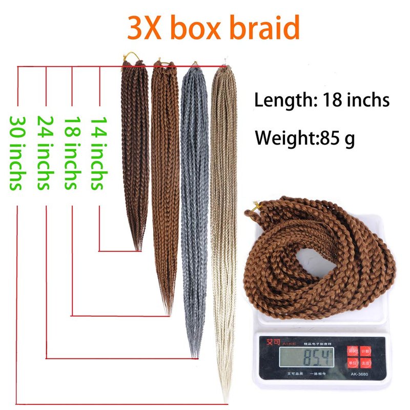 Mayloss 6 Packs/Lot (14/18/24/30) inch 1cm 20 Strands/Pack Thin 3X Box Braid Crochet Hair Extensionin Diameter 3X Synthetic Braid Hair Extensions Crochet Braids Hair Color(18Inch Grey)