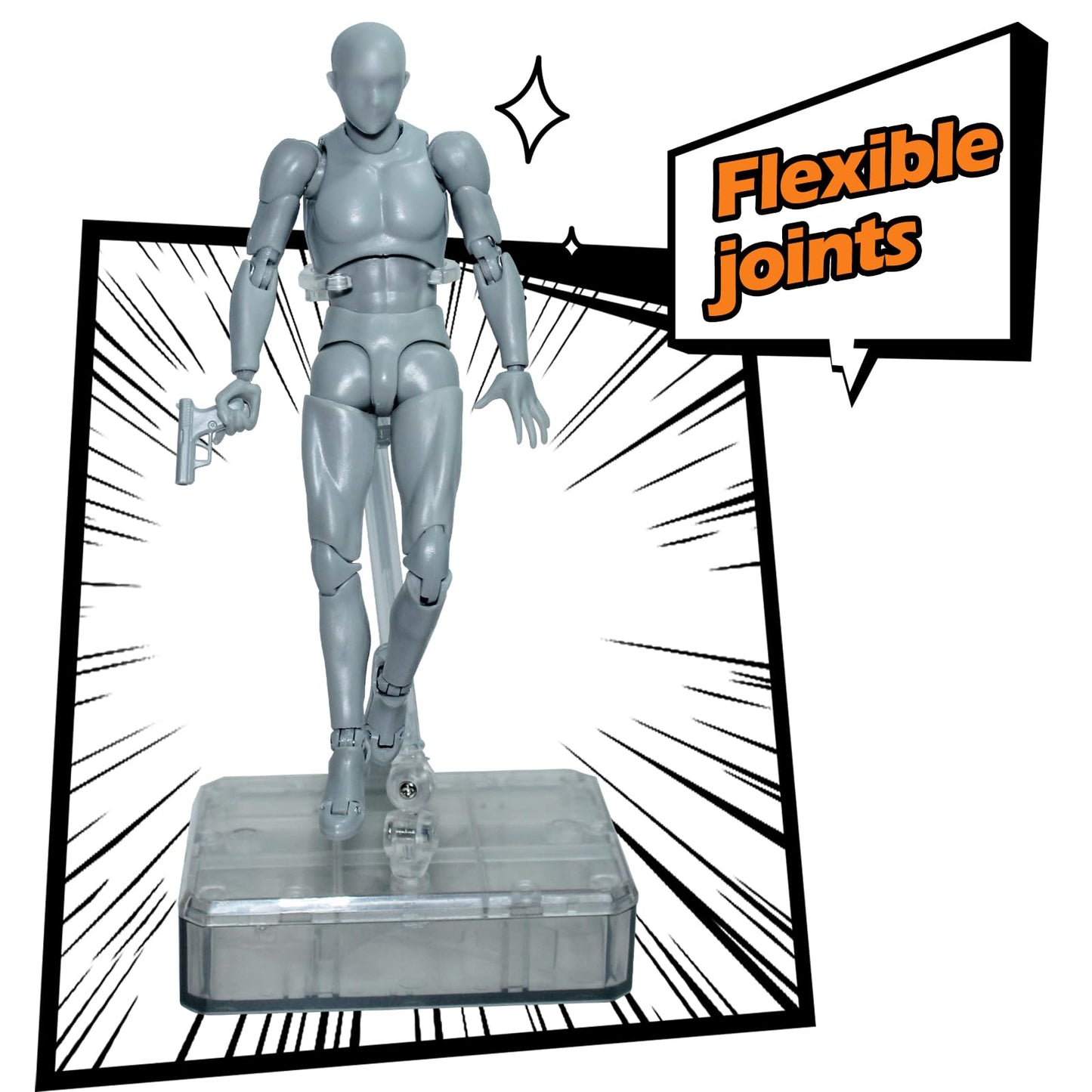 AXITWXIT Body Kun Artist Manikin Male Figure Drawing Supplies and Tools, Mannequin for Artists Drawing Figures Model for Sketching, Painting, 5.5" Grey with Stand