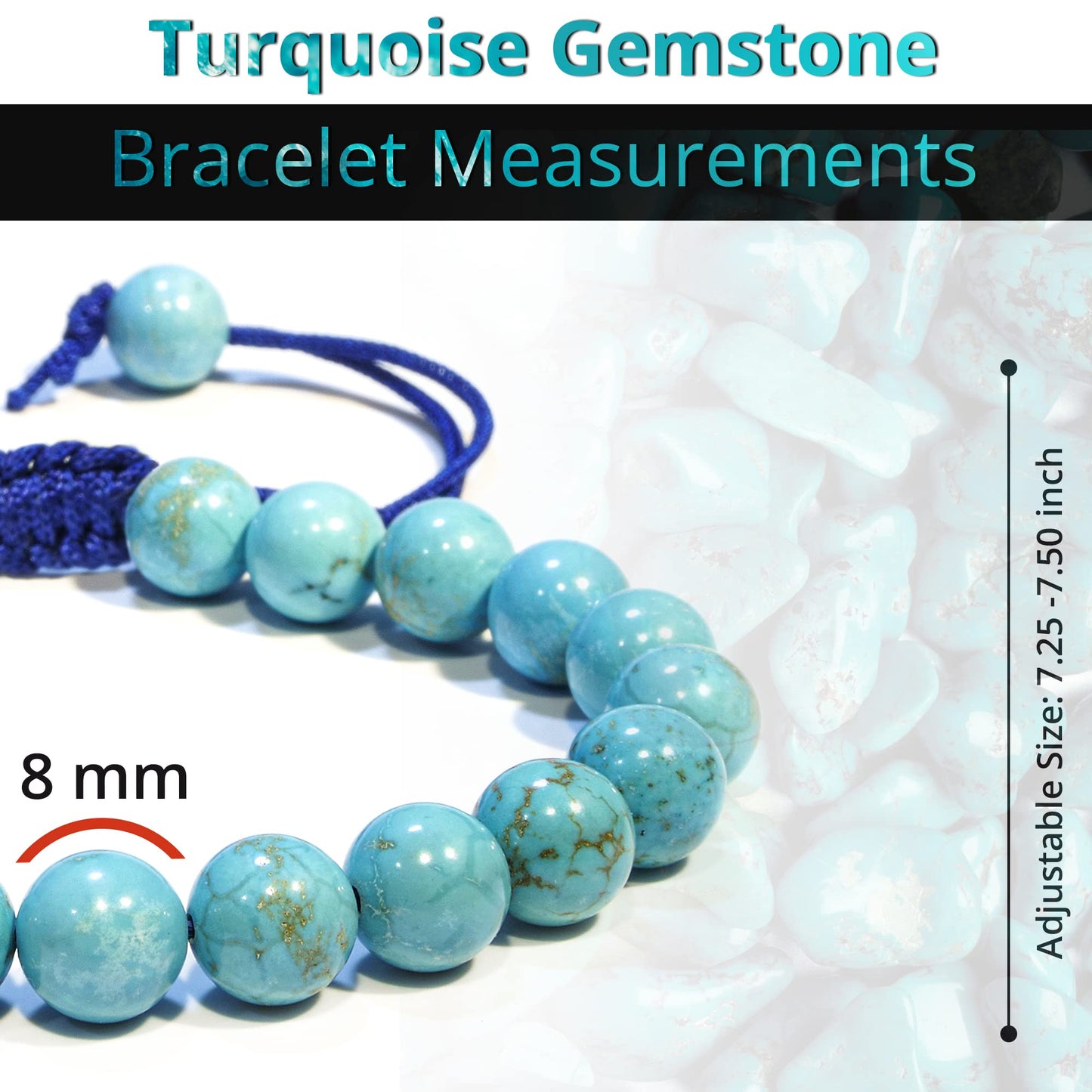 ANAYA AGATE Healing Crystal Bracelet – Chic Gemstone Bracelet for Men and Women – 8mm Round Bead Bracelets for Spiritual Healing, Protection, Positive Energy - Turquoise