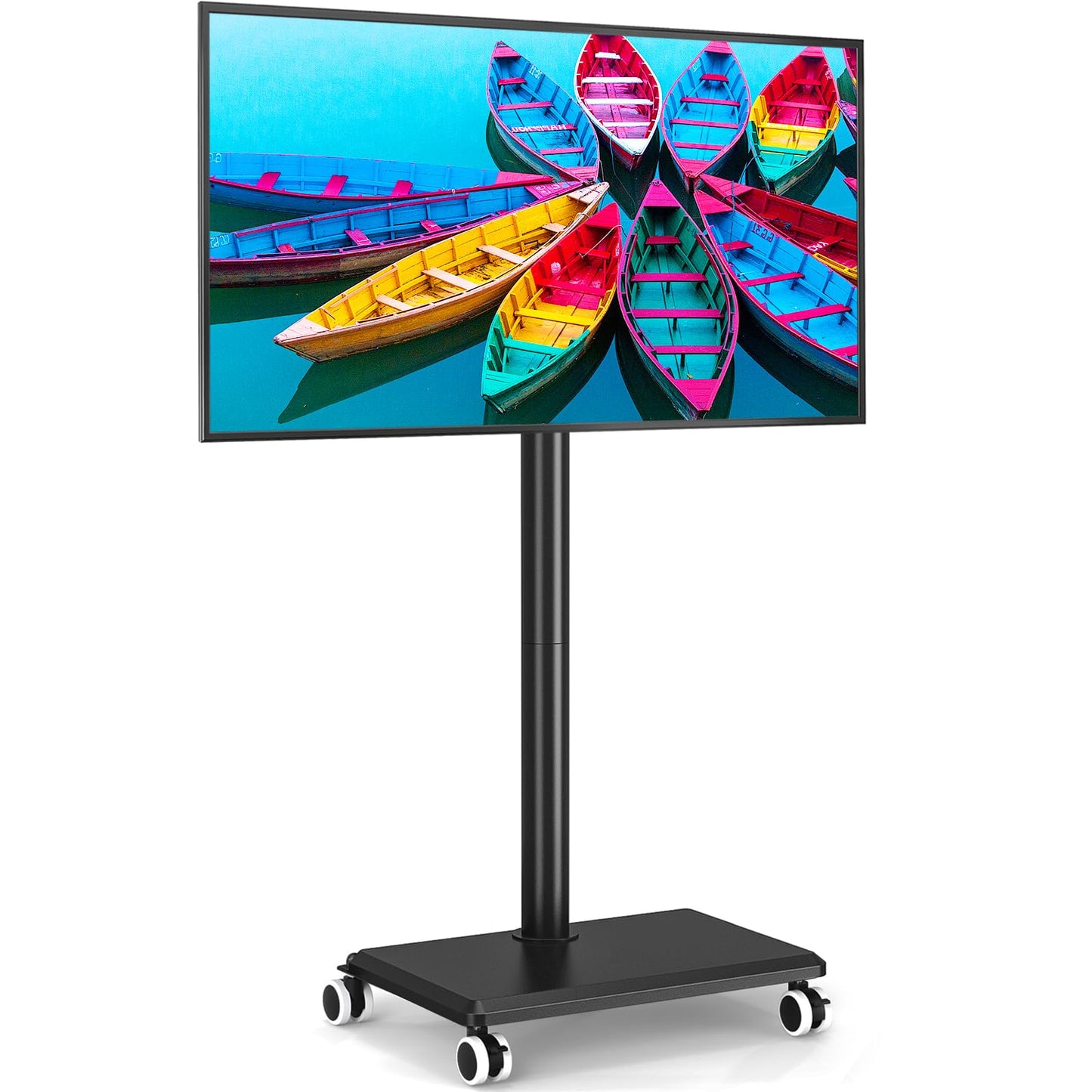 Rfiver Rolling TV Stand for 32 to 55 60 Inch TVs up to 88lbs, Height Adjustable Mobile TV Stand with Wood Base, Space-Saving Design Tall TV Cart Floor Stands for Living Room, Bedroom, Corner