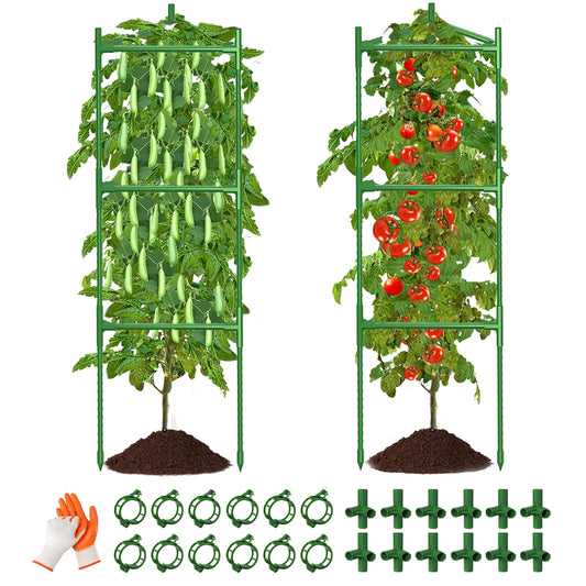 2 Pack Large Tomato Cage for Garden Up to 49" H X 16" W Metal Plant Support Stakes with Clips Triangle Pea Cages Cucumber Trellis for Vegetables Pots Vines Flowers Climbing Plants