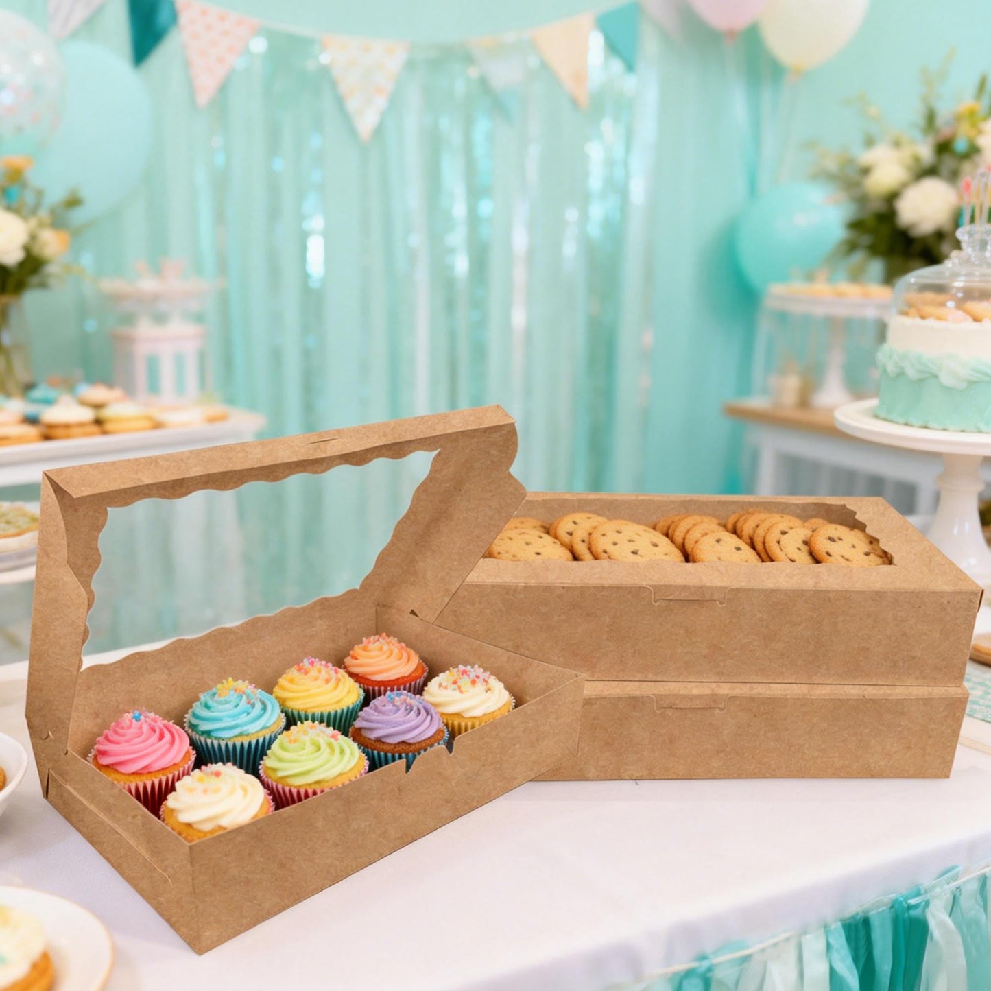 MUMULULU 14 PCS 12x8x2.5 Inches Brown Bakery Box with Window for Baked Goods Brown Cookie Boxes with Window Cookie Boxes for Gift for Weddings Birthdays Holidays Corporate Event Party Favors