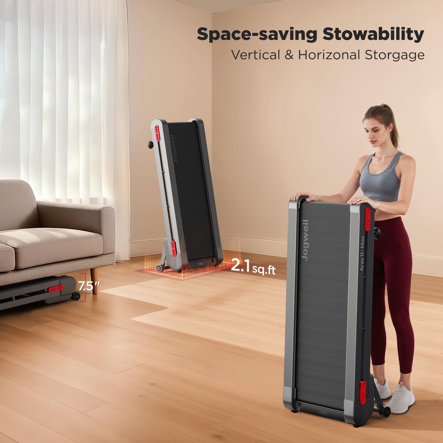 Jogwell Walking Pad Treadmill with 20%/15%/12% Auto Incline, Max 400/350lbs Capacity Treadmills for Home Office Under 35dB, Spacious Running Area, Vertical Storage, 3/3.5HP Brushless, APPJW11