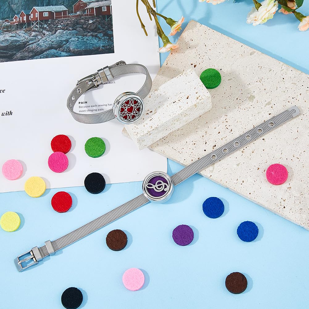 Hobbspring 2 Styles Essential Oil Diffuser Bracelet 8.82 inch Stainless Steel Watch Band Bracelets Aromatherapy Locket Adjustable Bracelet with 20Pcs Washable Refill Pads for Women Men Friends
