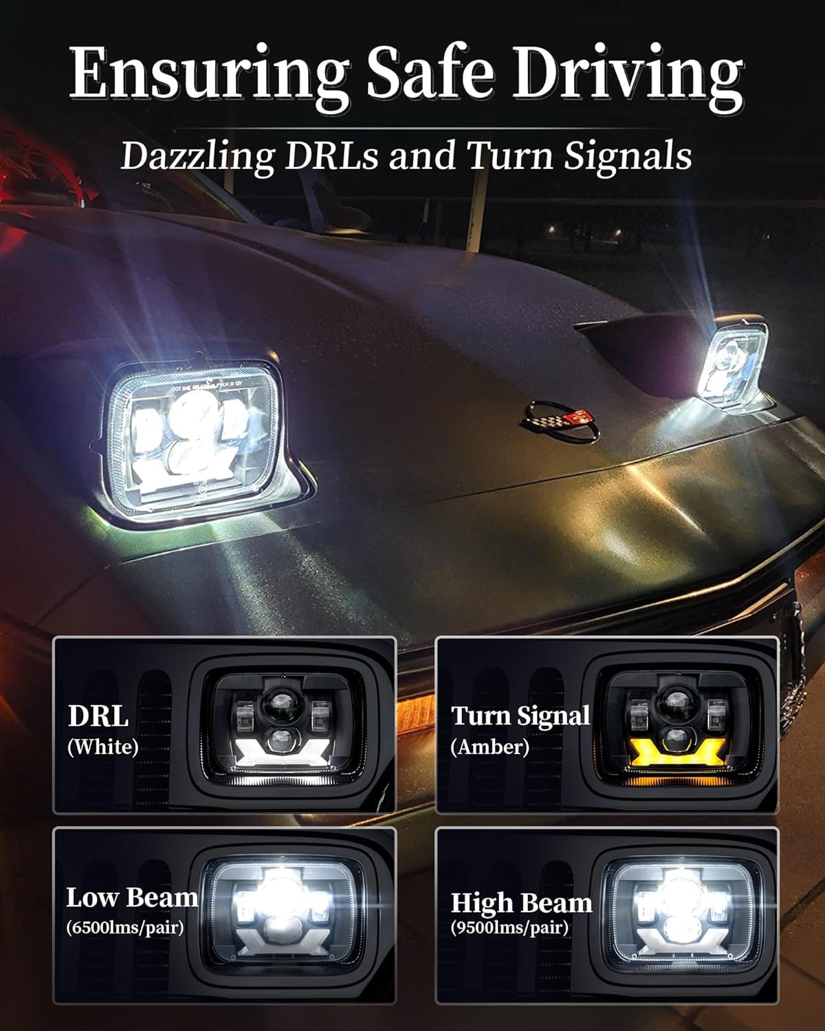 HWSTAR Pair 180W 1000% Bright H6054 5x7 7x6 Led Headlights Compatible with Jeep Cherokee XJ Wrangler YJ DOT Anti-glare DRL Turn Signal Hi/Low Sealed Beam Ford Chevy GMC Toyota Nissan Dodge etc Black