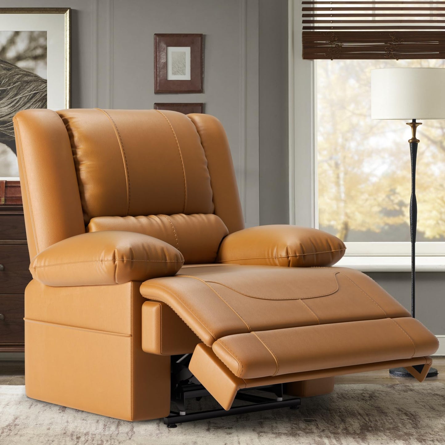 Couchus Large Dual Motor Power Lift Recliner Chair with Massage and Heat for Elderly People, Infinite Position,USB Ports and Remote Control,Breathable Leather (Yellow)