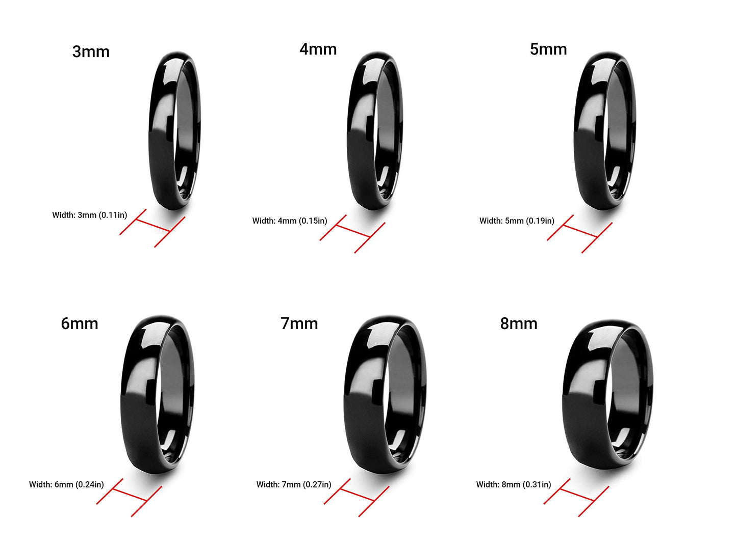 Tioneer Jewelry | Sterling Silver Plain Dome Wedding Band | Wedding Band for Women & Men | Sterling Silver Jewelry, Black, 3mm, Size 5