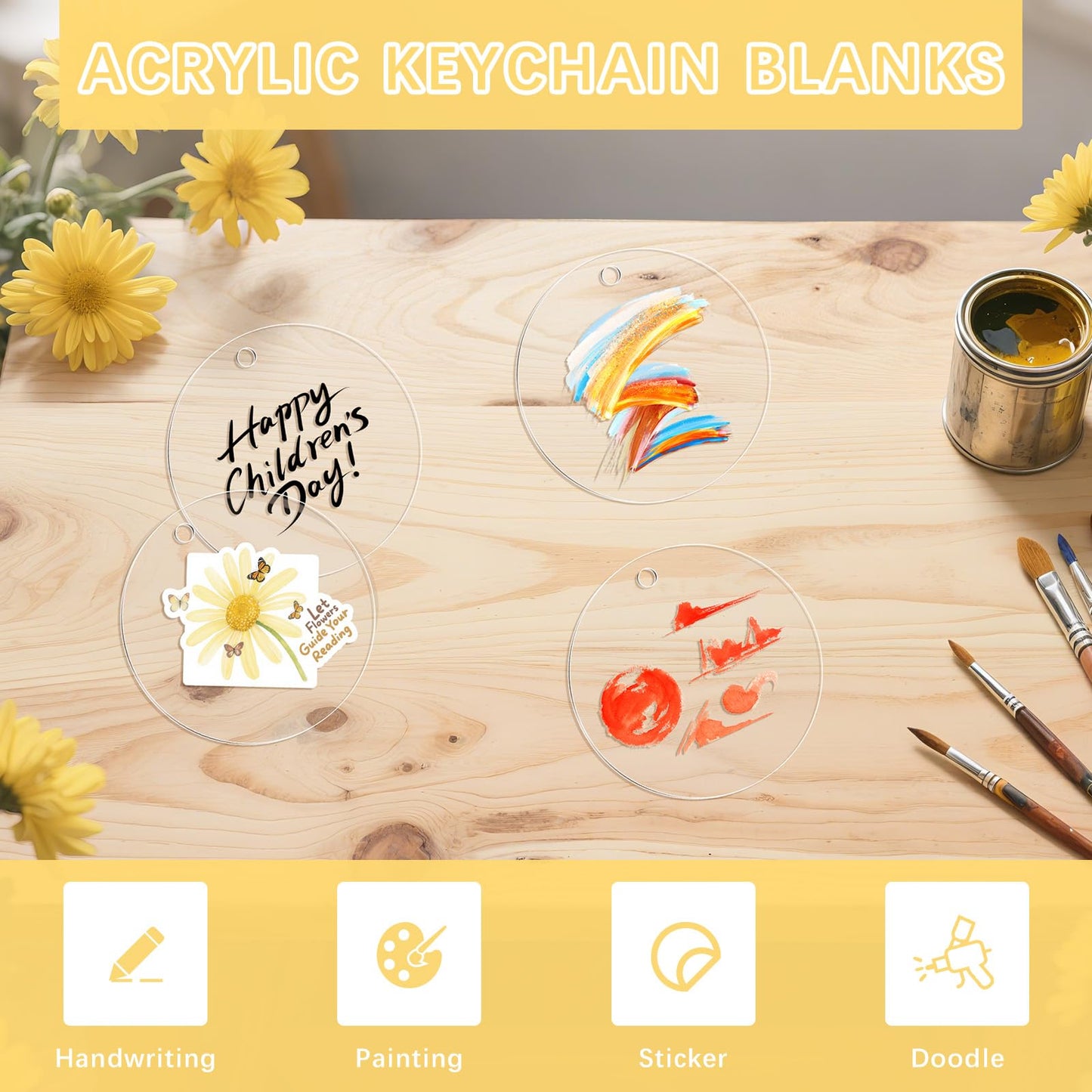 100 Pcs Acrylic Keychains Blanks 1.5 inch, Clear Ornament Blanks Acrylic Round Discs Blank with Hole for Christmas Ornaments Decor, Plastic Circles for Engraving, Painting, DIY Crafts
