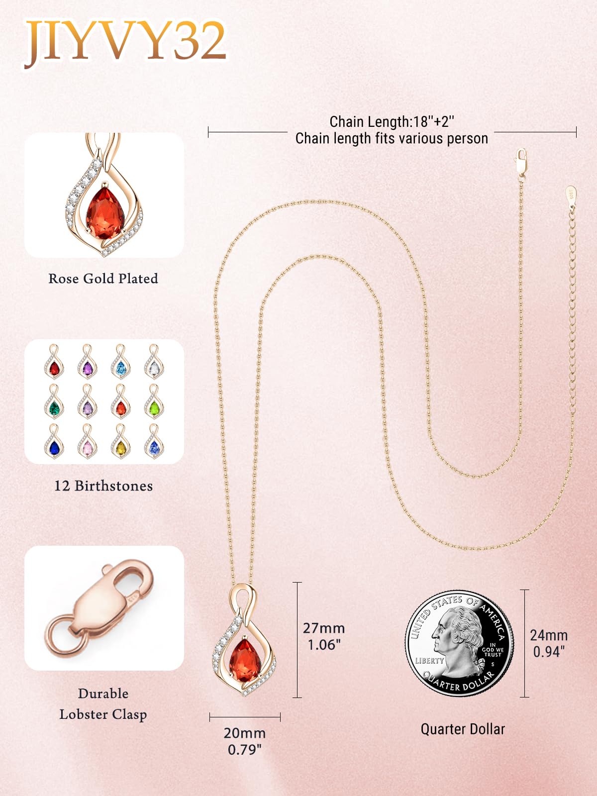 JIYVY32 Created Ruby Infinity Necklace for Women July Birthstone Necklaces Rose Gold Plating Anniversary Birthday Gifts for Wife Her Mom Girlfriend Birthstone Jewelry Gifts for Women