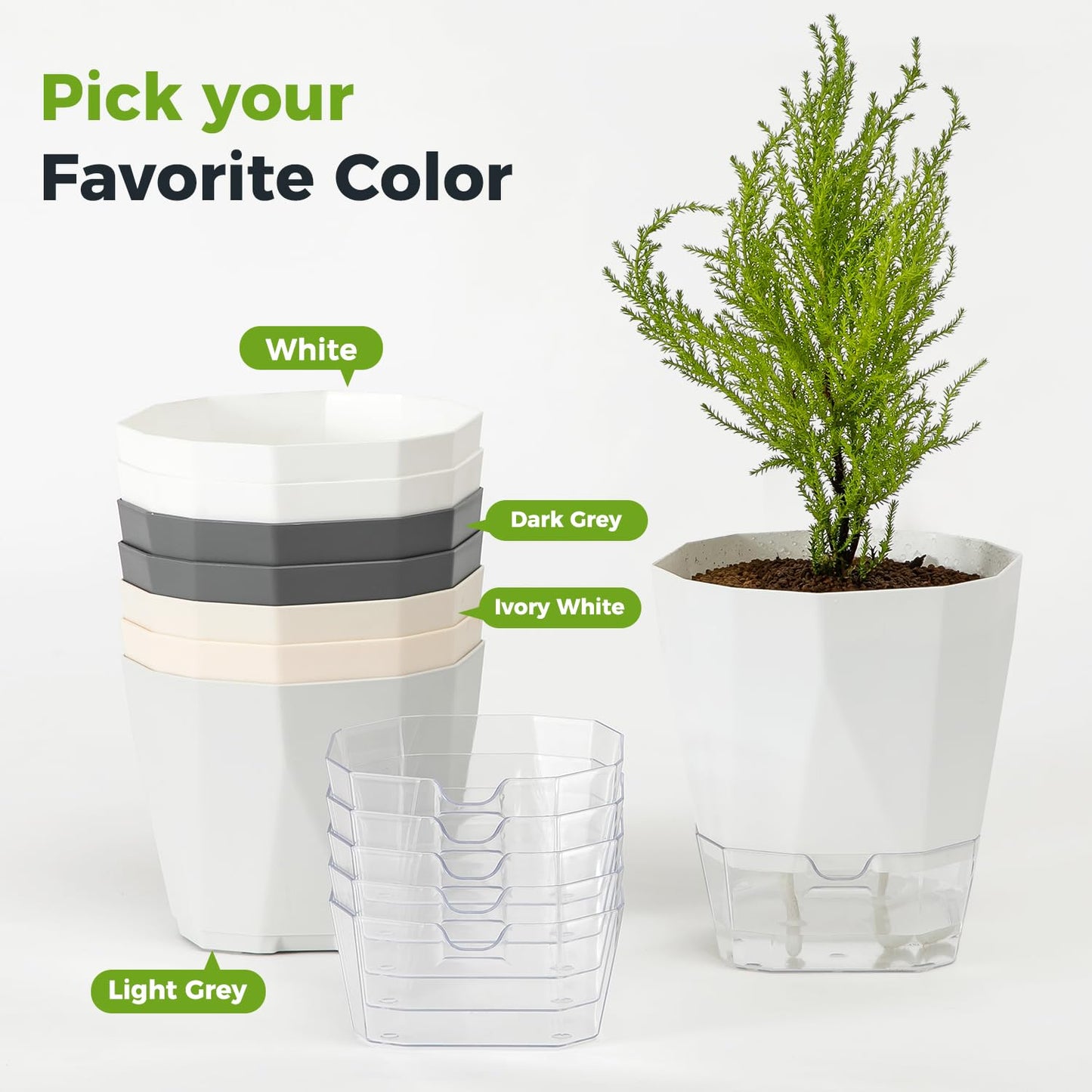 2 Pack Self Watering Pots for Indoor Plants, 8.4 Inches Self Watering Planters Large African Violet Self Watering Clear Pots for Plants Large Herb Orchid Flower Houseplant Pots, White