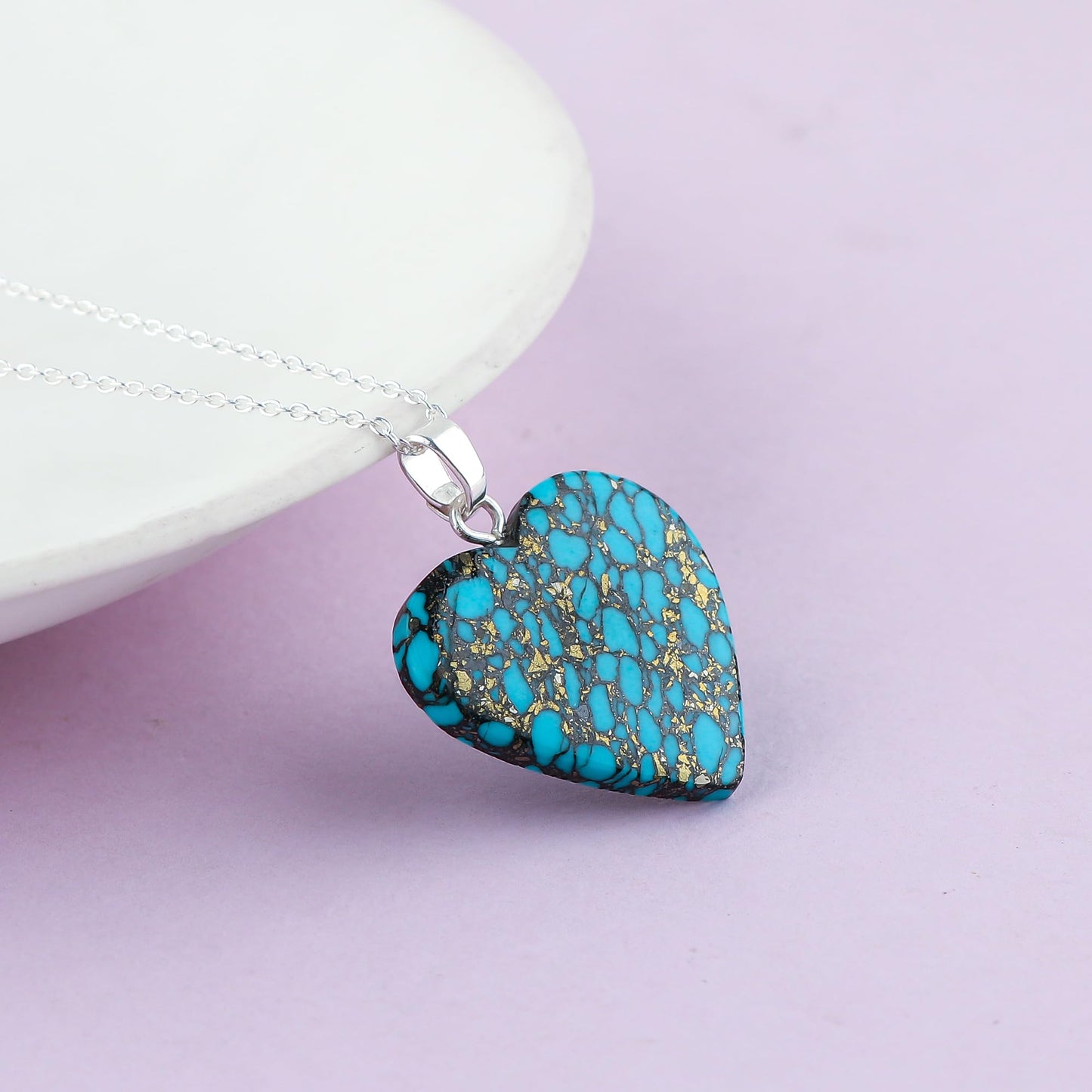 Yashee Natural Turquoise Gemstone Heart Shape Crystals Pendant Necklace, Chakra Energy Healing Gemstone, Real Crystal, Top Grade, Women Jewelry, Dainty Silver Plated Jewelry 18 inch