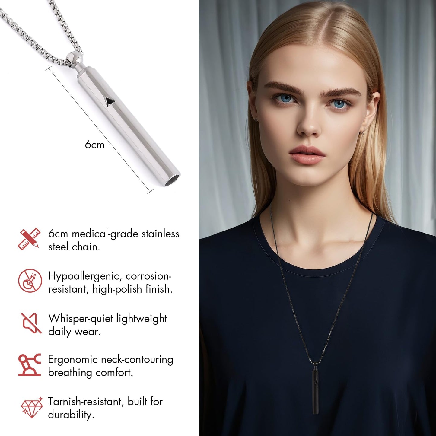 AD ADASTONE Breathing Necklace for Anxiety Relief Breathlink Anti Smoking Necklace Stop Smoking Aids Quit Vaping Tools for Smoking Cessation Fum Vaporless Inhaler for Natural Calm Stress Relief