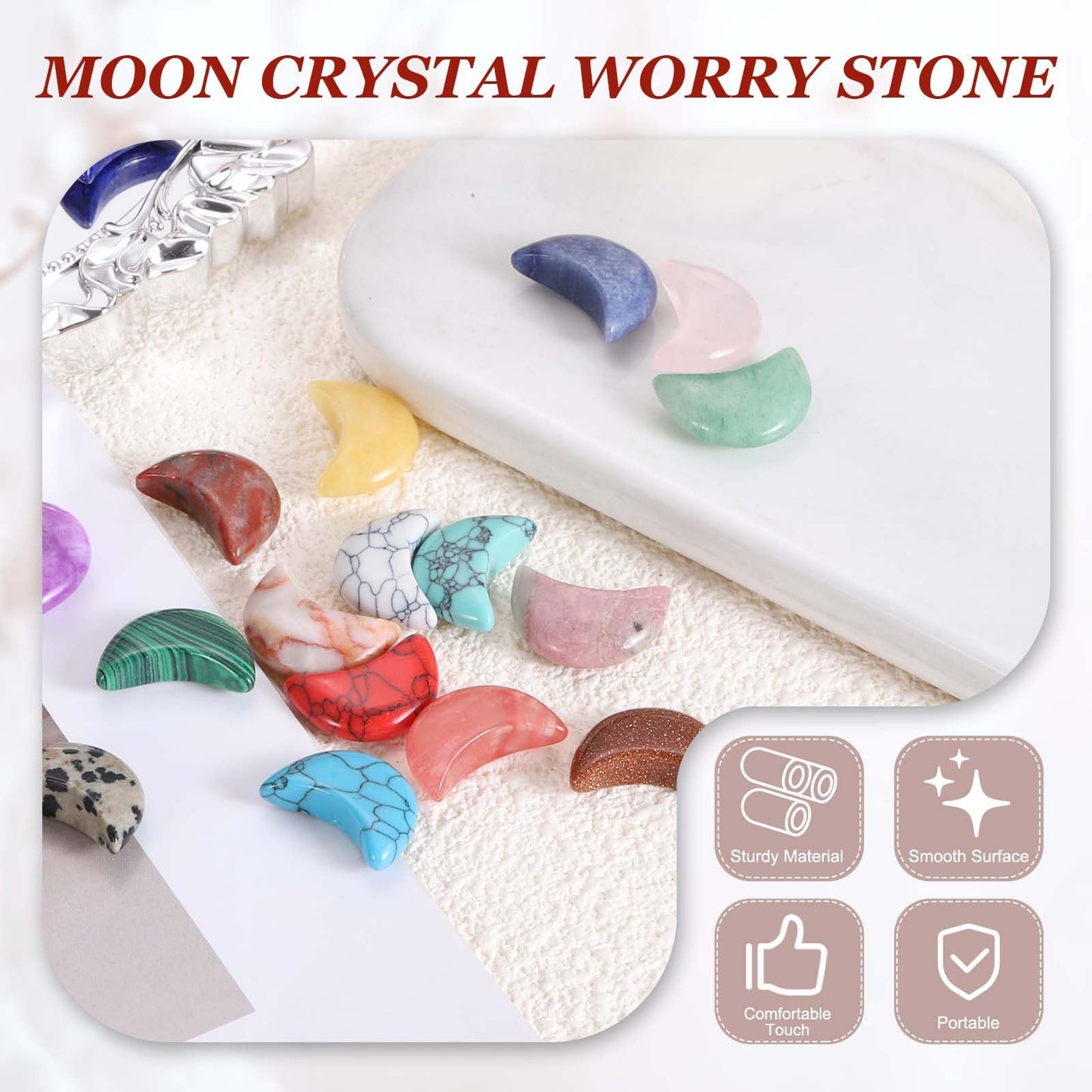 MECCANIXITY 5 Pcs Moon Crystal Worry Stone, 0.5 Inch Length Natural Clear Quartz Moon Gemstone Bulk, Carved Pocket Stones for Meditation Balancing Pendant Decor