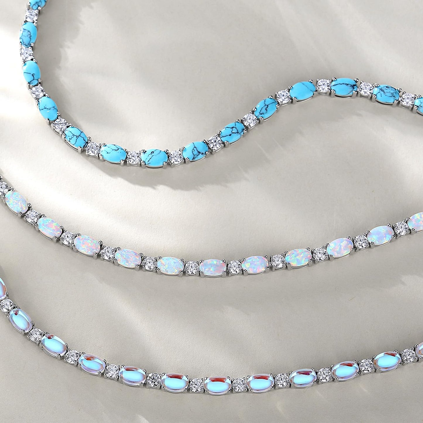 FANCIME Sterling Silver Created Turquoise Tennis Bracelet December Birthstone Oval Gemstone Dainty Fine Jewelry Birthday Day Gift for Women 7"