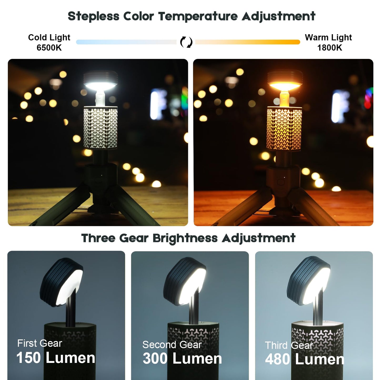 Telescopic Camping Lights,Portable Camping Lantern with Storage Bag,10500mAh Rechargeable Outdoor Adventure Emergency Light,Waterproof LED Work Lights with Magnetic (Light Green)