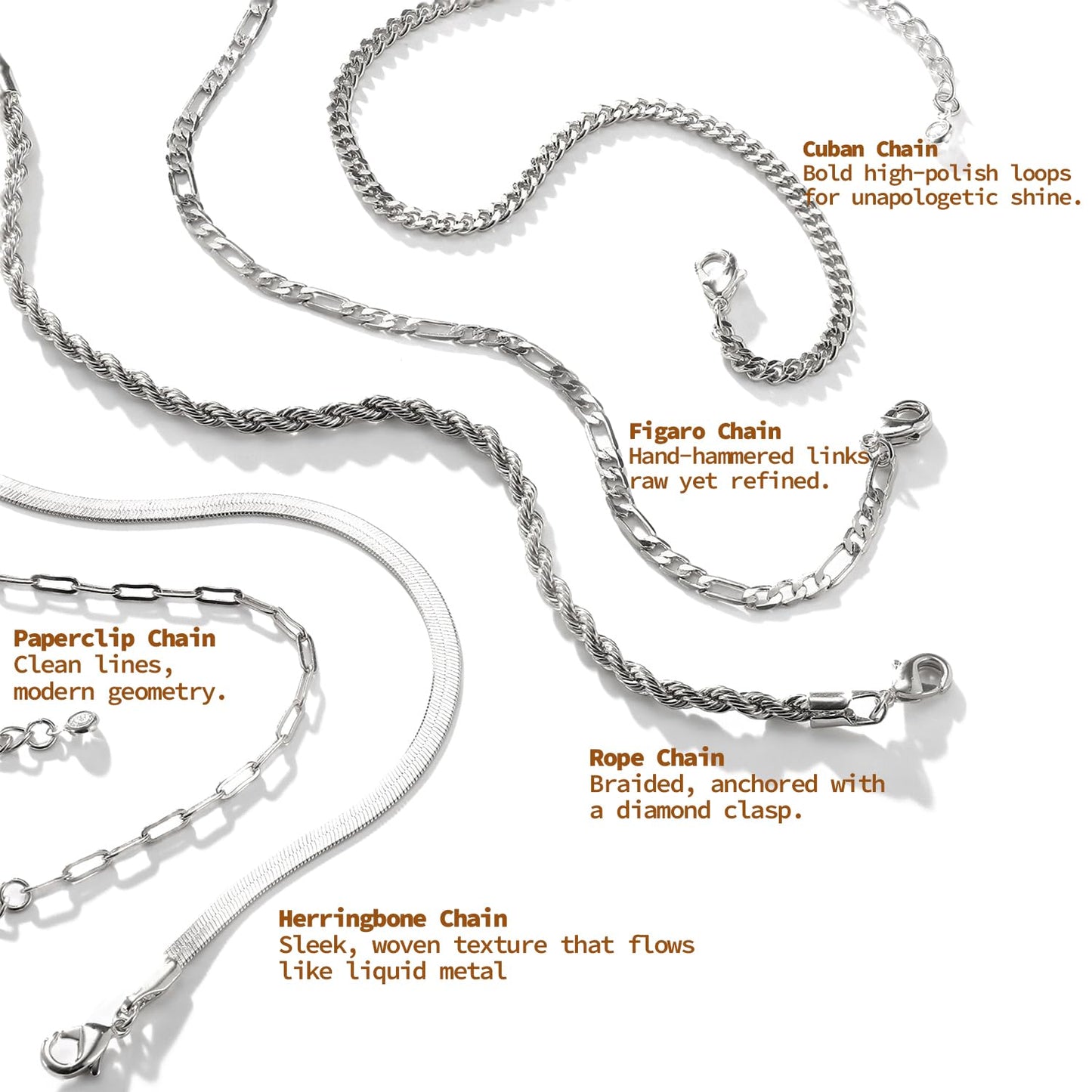 Krfy 5Pcs Silver Bracelets for Women, Gold Plated Bracelet Stack, Non Tarnish Waterproof Bracelets for Women, Fashion Accessories with Paperclip Herringbone Figaro Cuban Twist Chains