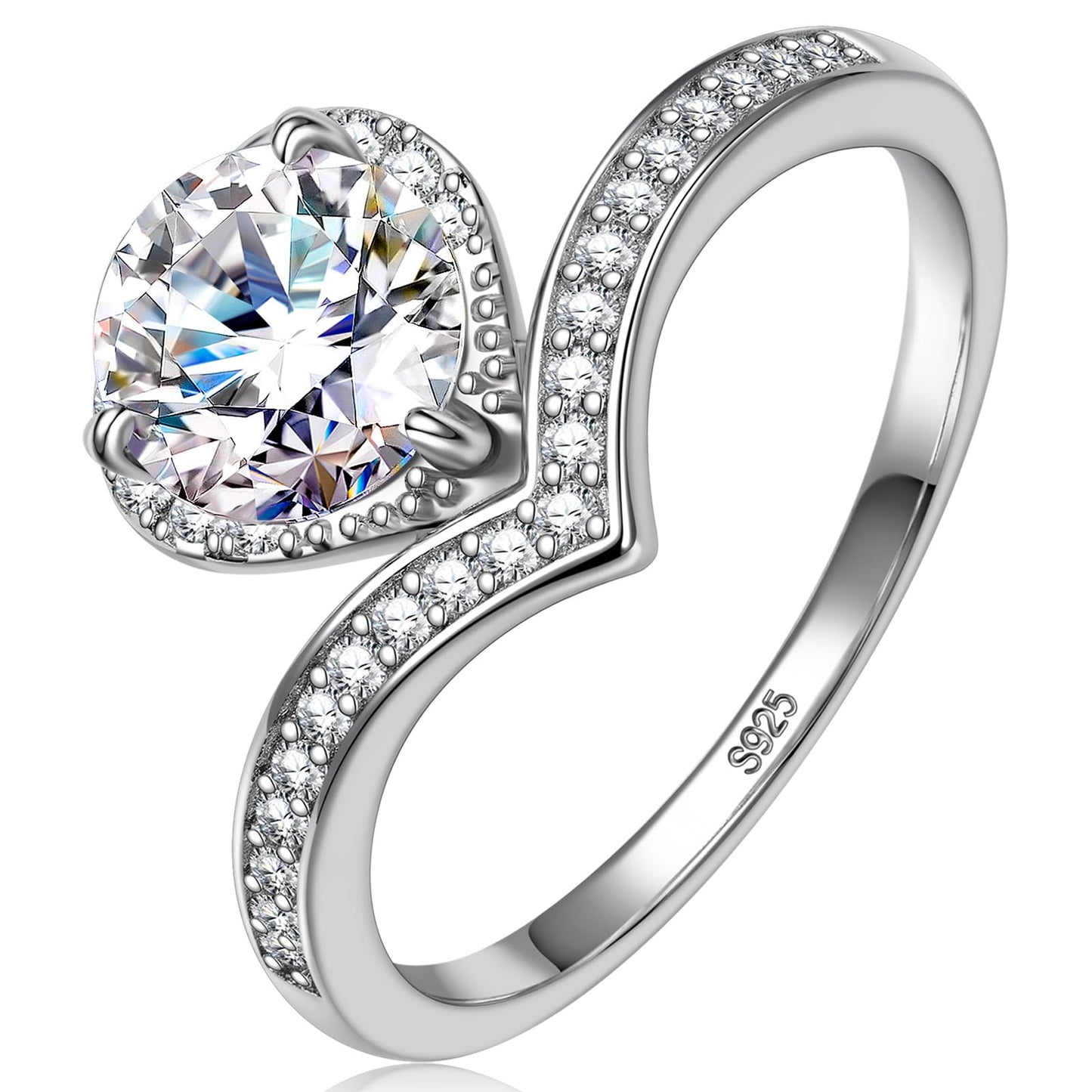 Kate Lynn Moissanite Rings for Women, 925 Sterling Silver Rings Engagement Promise Wedding Anniversary Rings for Her MWRS10895WW6.5