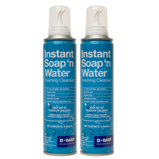 BASF Instant Soap 'n Water, Foaming Hand Cleanser, Ready to Use No Rinse Subtle Scent Skin Cleaner, On the Go, Home, Work, Travel, Up to 100 Washes, (2) 9 oz