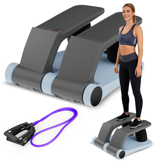Air Stair Climber Stepper Machine with Adjustable Air Resistance & Resistance Bands, Anti-Slip Comfortable Foot Pedals, LCD Monitor for Home Cardio & Full Body Workout