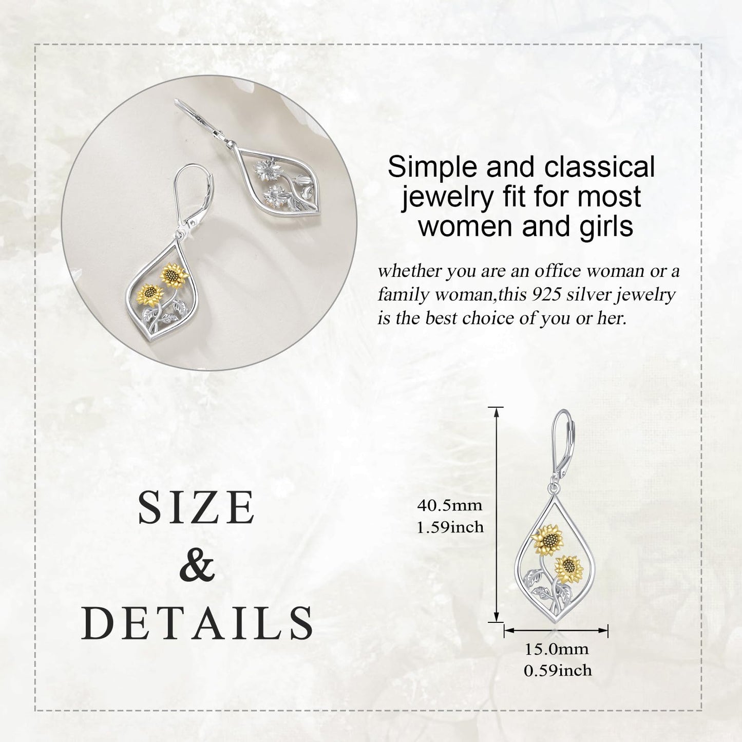 Sunflower Earrings Sterling Silver Flower Floral Dangle Dangling Drop Charm Earrings Boho Jewelry Christmas Gifts for Women