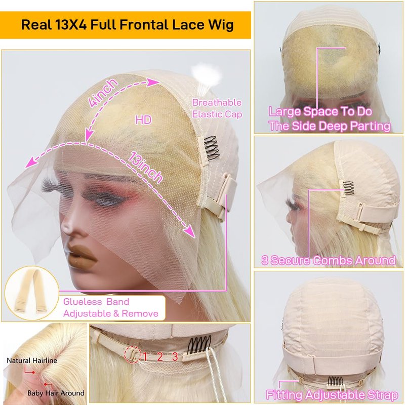 SKYDO 613 Blonde Bob Wig Human Hair 13x4 HD Bob Lace Front Wigs Human Hair Pre Plucked 180 Density Blonde Wig Human Hair Short Bob Wigs for Women 10 Inch