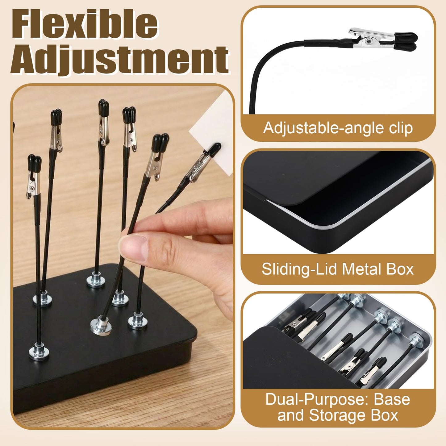 Gerrii 6 Sets Metal Model Painting Stand Base Holder with 60 Pcs 4.9'' Magnetic Bendable Alligator Clip Sticks Portable Miniature Holder for PCB Soldering Model Painting Spraying Parts Airbrush Color
