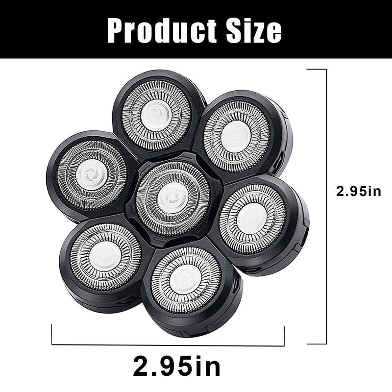 7 Blades Head Shaver Replacement Heads, Universal Fit for Electric Razors, Wet & Dry Use, 7D Floating Design, Stainless Steel Blade Heads, Ideal for Men's Face & Bald Head Shaving (3 Count)