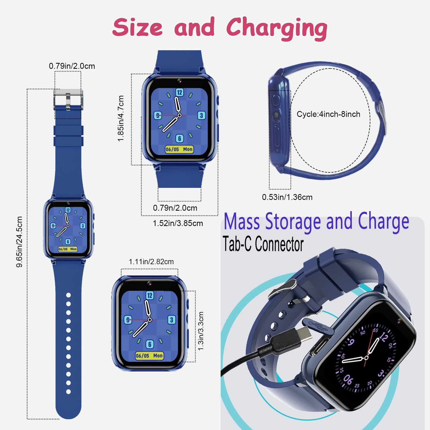 Goodatech 1.69'' Kids Smart Watch 4-12 Years Boys Girls, 26 Puzzle Games,HD Camera,Video Music Player,Pedometer,Flashlight,Alarm Clock,Learn Card,Audio Book,Smartwatch for Children Gifts (Blue)