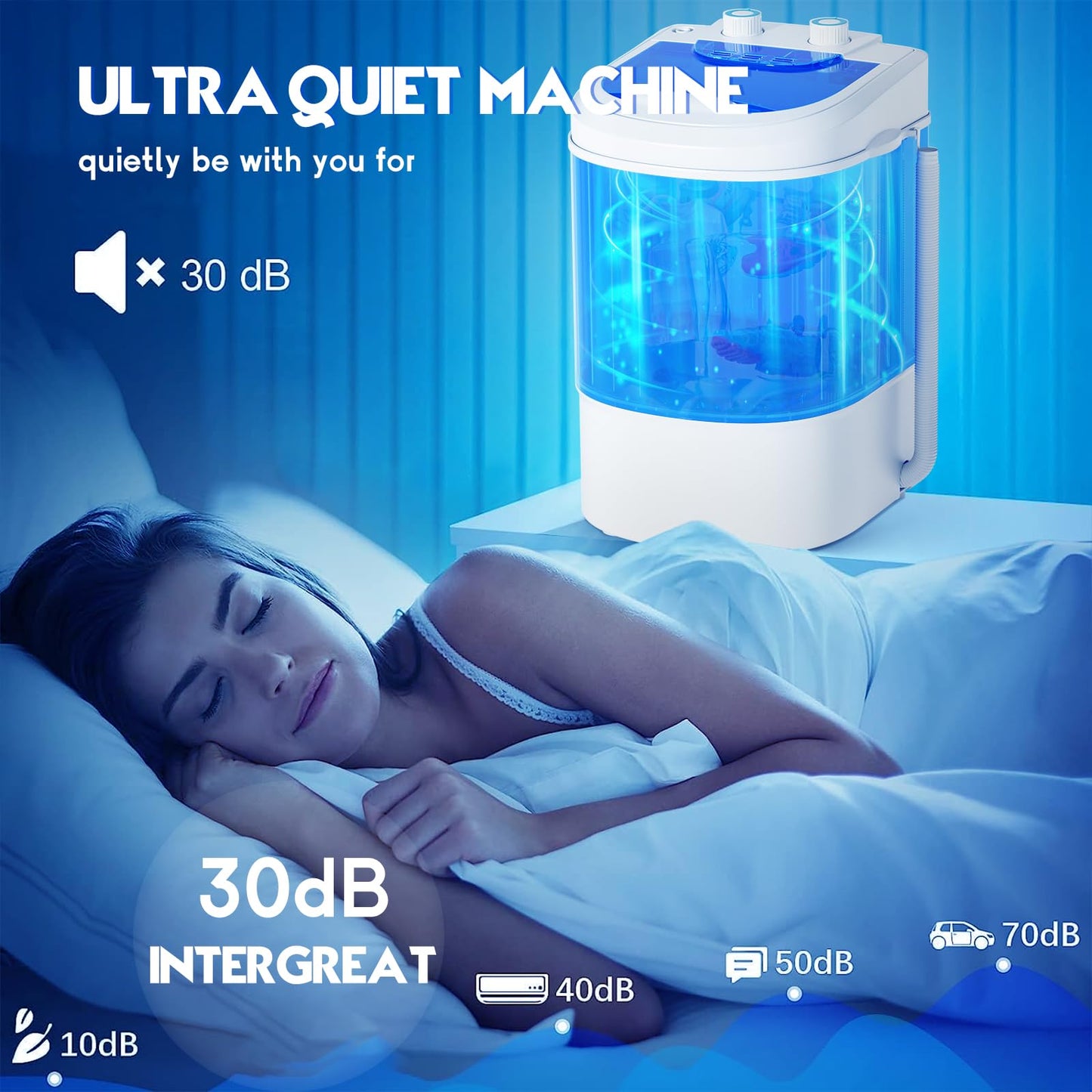 INTERGREAT Portable Washing Machine, 6.6 Lbs Mini Washer Machine Compact, 110V Single Tub Semi-Automatic Portable Laundry Washer Machine for Apartments, RV, Dorms, Traveling, Blue