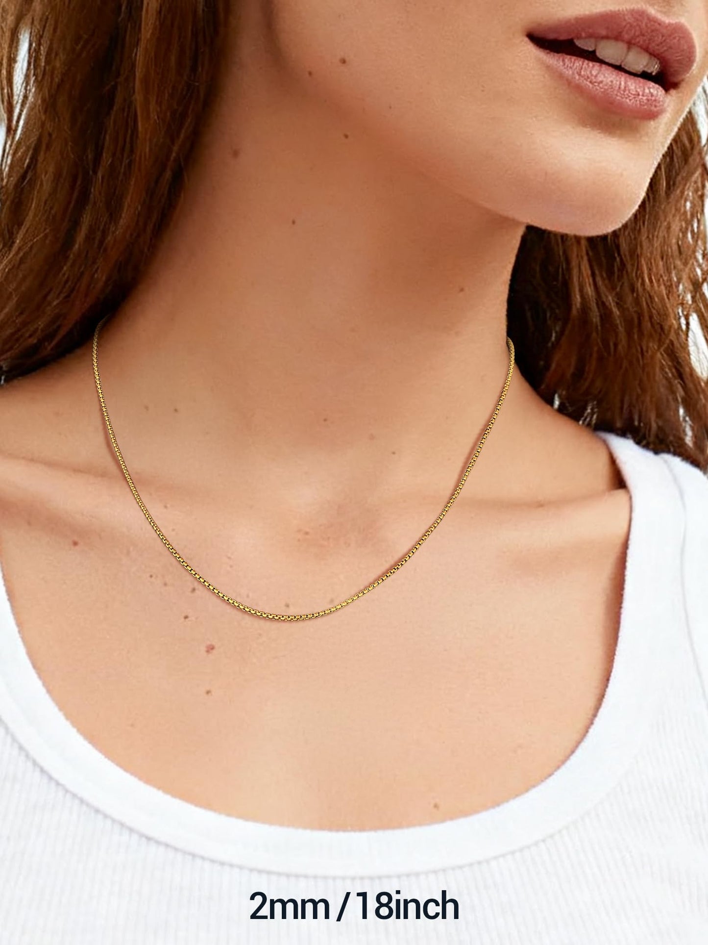 PROSTEEL Mens Chain Necklace, Squre Rolo Cable Chains 2mm Thin 18K Gold Necklace Waterproof & Non Tarnish Men and Women Jewelry with Gift Box 18in