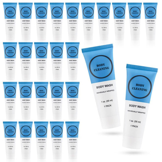 Travel Size Body Wash, Individually Wrapped Bulk 1 oz/30 ml Mini Shower Gel Set Trial Sample Small Single Use Toiletries Amenities Kit for Men & Women for Hotel/Camping/Vacation/Homeless (60 Pack)