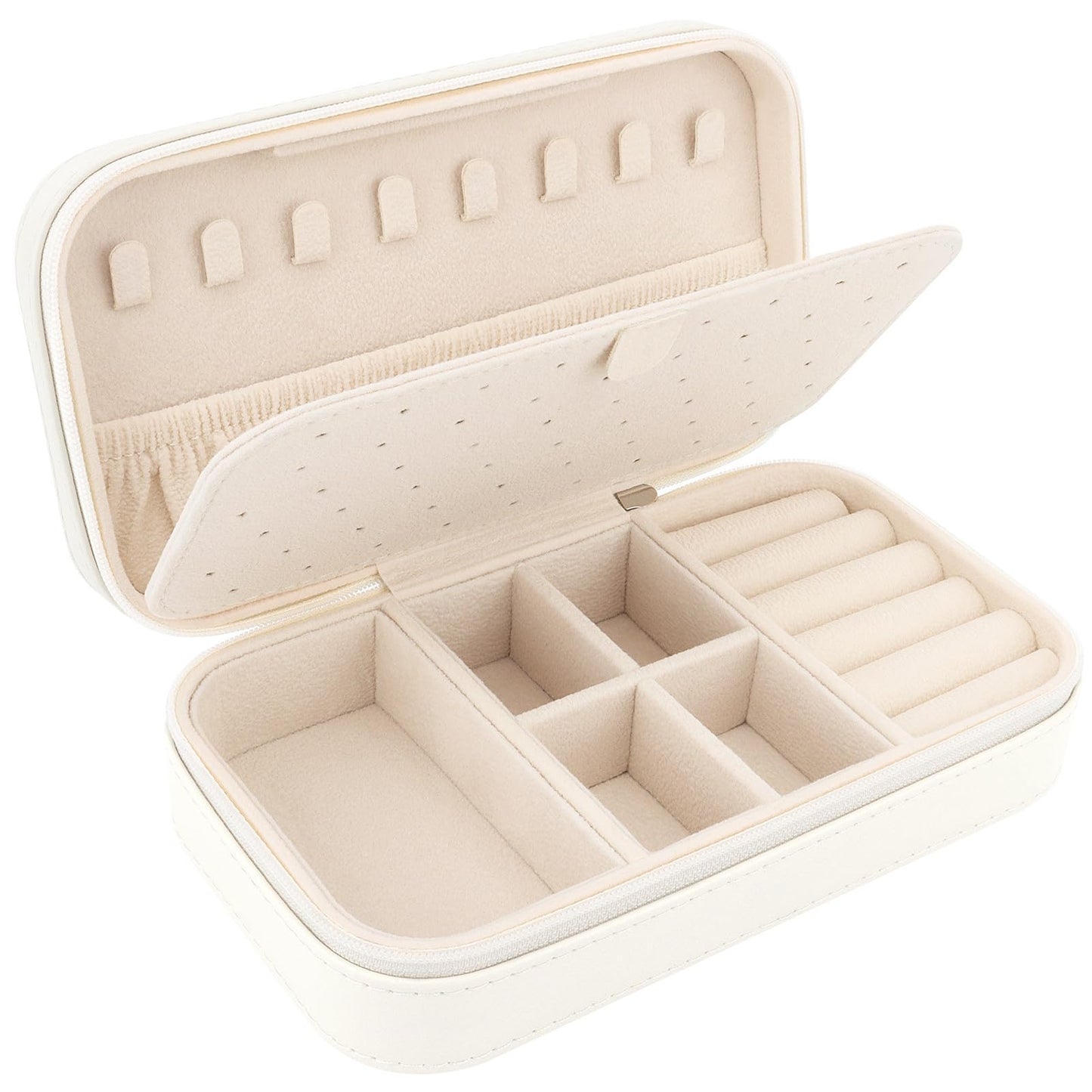 DesignSter Travel Jewelry Box, PU Leather Portable Jewelry Case, Small Jewelry Boxes for Gifts, Travel Jewelry Organizer for Women Rings Earrings Necklaces Bracelets (Beige)