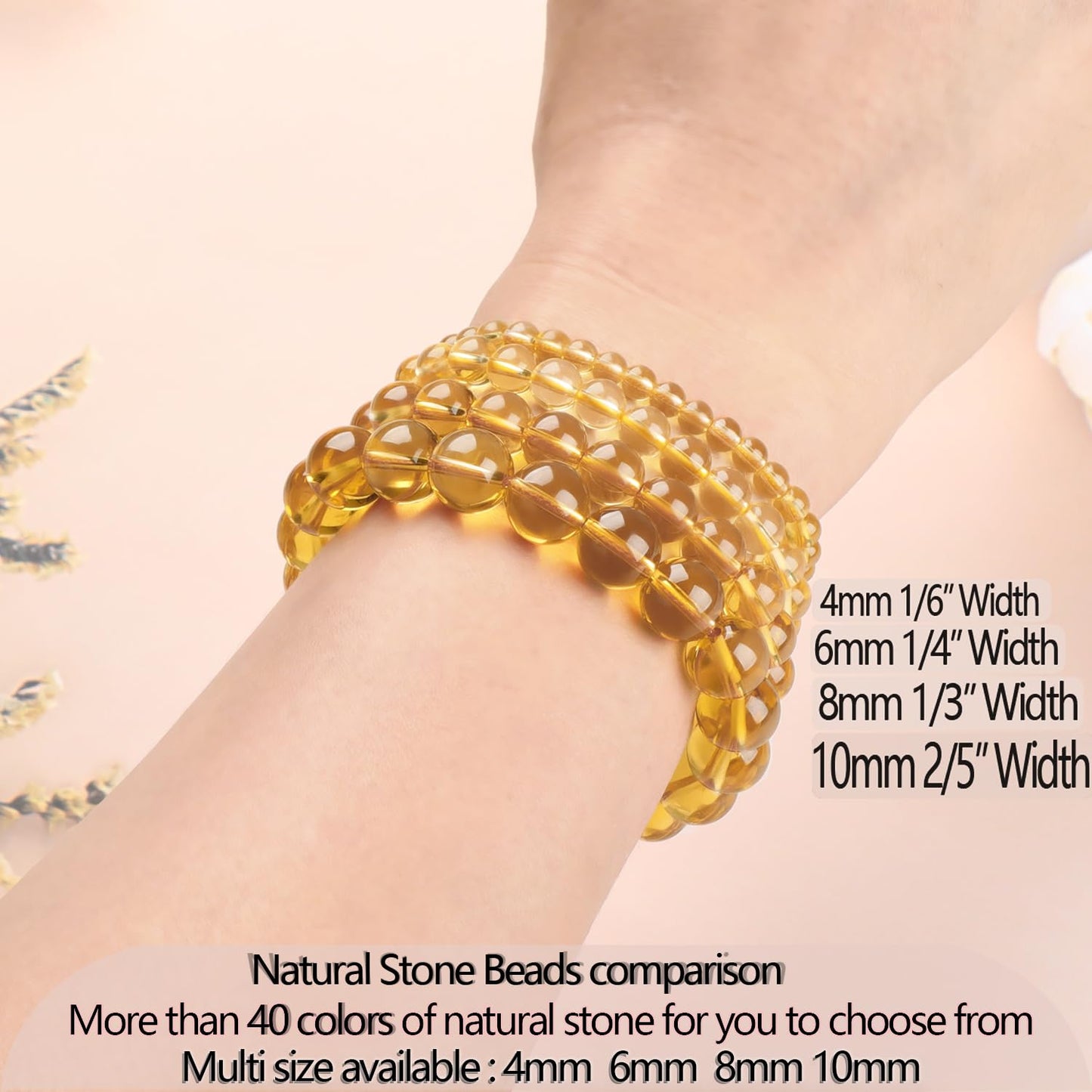 LPBeads Handmade Natural Gemstone Stretch Elastic 4mm Citrine Bracelet Healing Crystal Round Stone Beads Jewelry Gifts for Women Men
