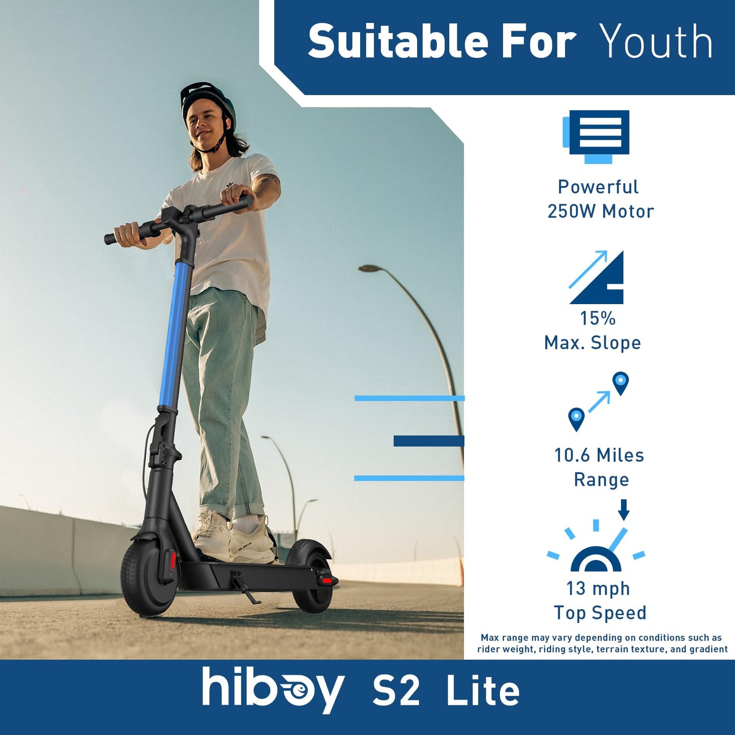Hiboy S2 Lite Electric Scooter - 6.5" Solid Tires - Up to 10.6 Miles Long-Range & 13 MPH Portable Folding Commuting Scooter for Teens/Adults (Black)