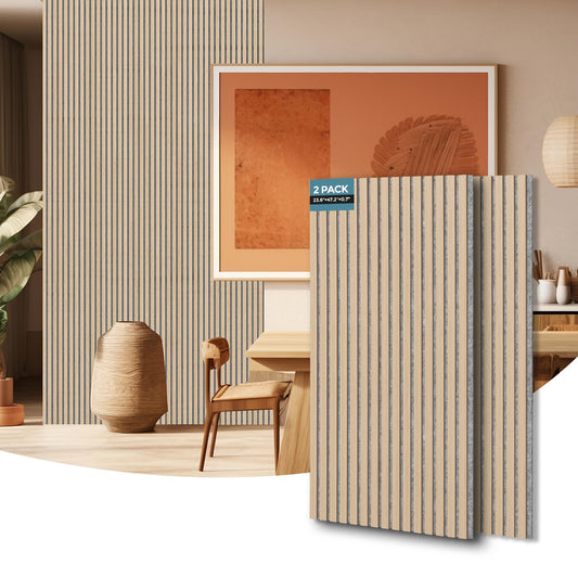AKUMAX 2 Pack Acoustic Panels,Wood Slat for Wall and Ceiling-Art Acoustic Foam Panels 96x24Inches 3D Wall Panels High Density Sound Dampening Panels (Classic Oak, 2pcs-24in*48in)