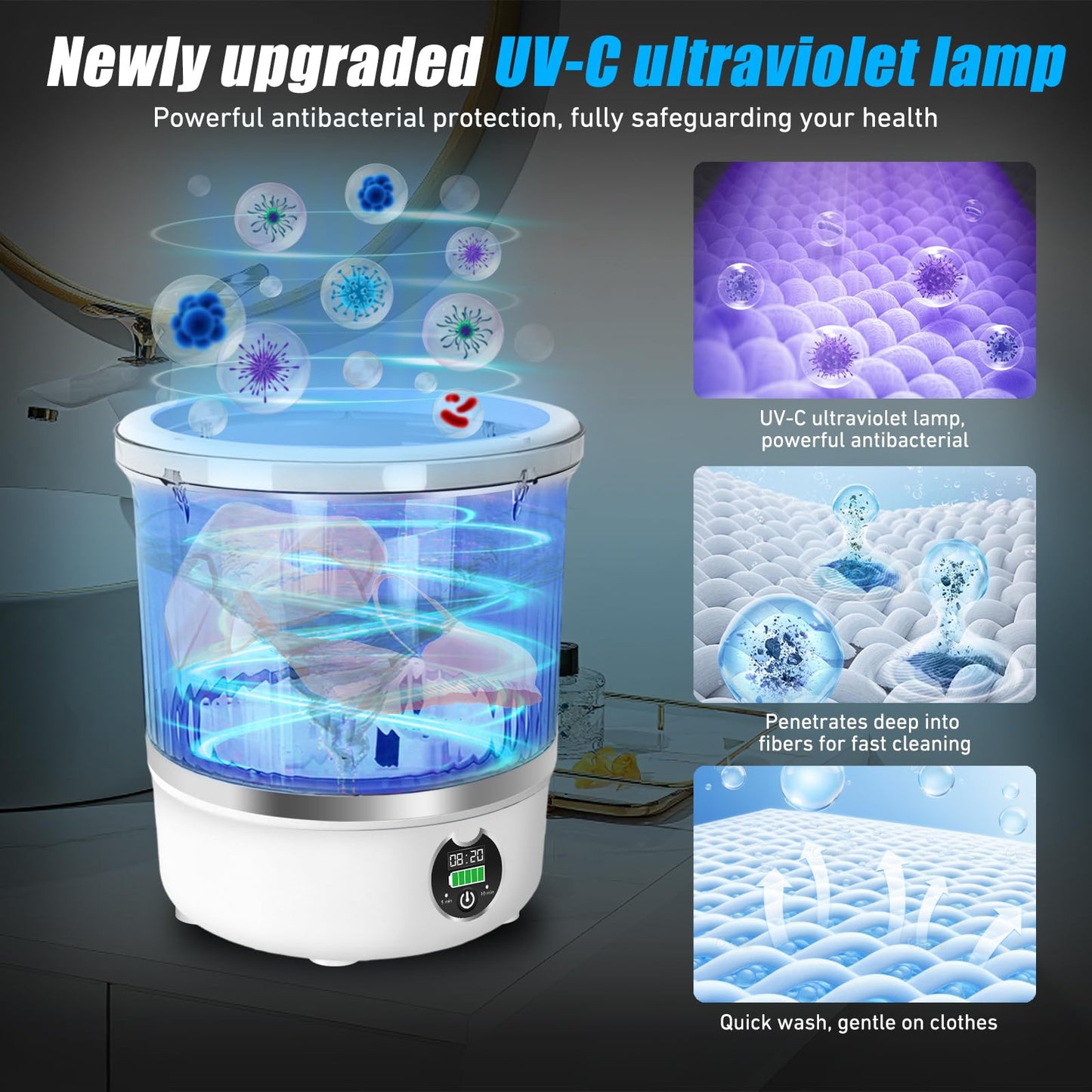 Portable Mini Washing Machine,Upgrade Blue Light,3L Capacity Underwear Washing Machine,Deeply Clean Underwear,Baby Clothing & Small Items of Clothing,Mini Washer Suitable for Family,Hotel,Camping