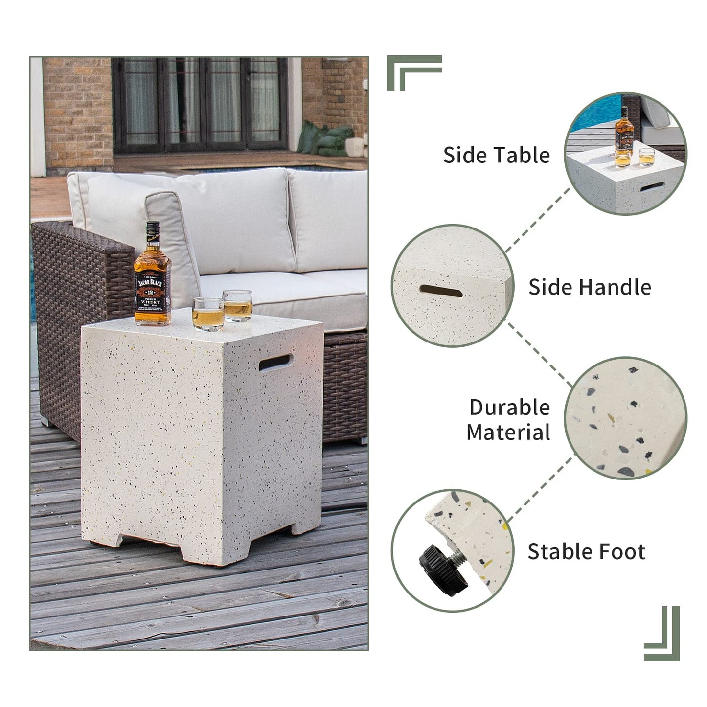 COSIEST 2-Piece Outdoor Propane Fire Pit Table Set w Tank Table, 28" Terrazzo Round Fire Table (Certified, 40,000 BTU) w 16" Tank Cover Side Table 20lb, Waterproof Cover for Garden, Pool, Backyard