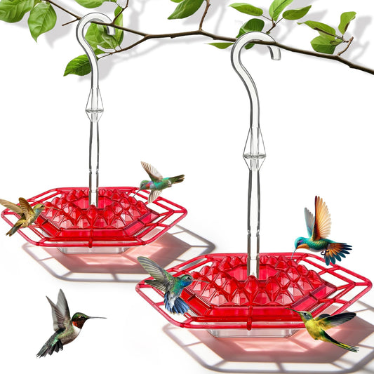 2 Pack Hummingbird Feeders for Outdoors Hanging with 30 Feeding Ports Saucer Humming Bird Feeder with Integrated Ant Moat Bee-Proof Leak-Proof No Drip, Easy Cleaning and Refill
