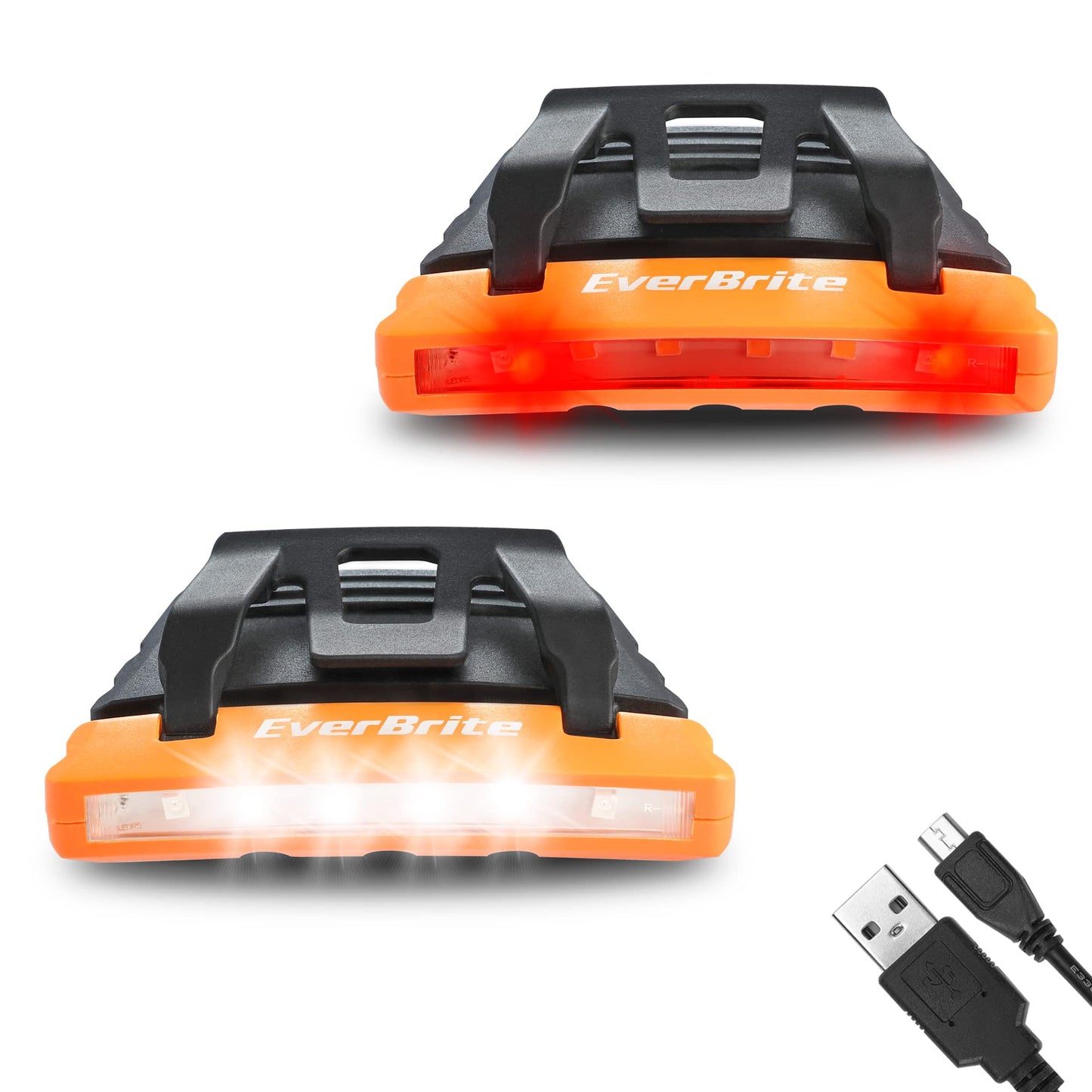 EverBrite 2 Pack Rechargeable Hat Light, Waterproof Clip on Cap Light with Memory Function, Red Light, and Pivoting Head,IPX4 Water Resistant