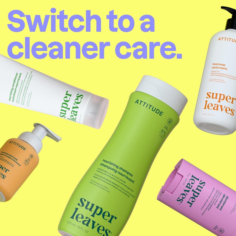 ATTITUDE Clarifying Hair Shampoo, EWG Verified, Restores Shine, Naturally Derived Ingredients, Vegan, Plant Based, Lemon Leaves and White Tea, 32 Fl Oz