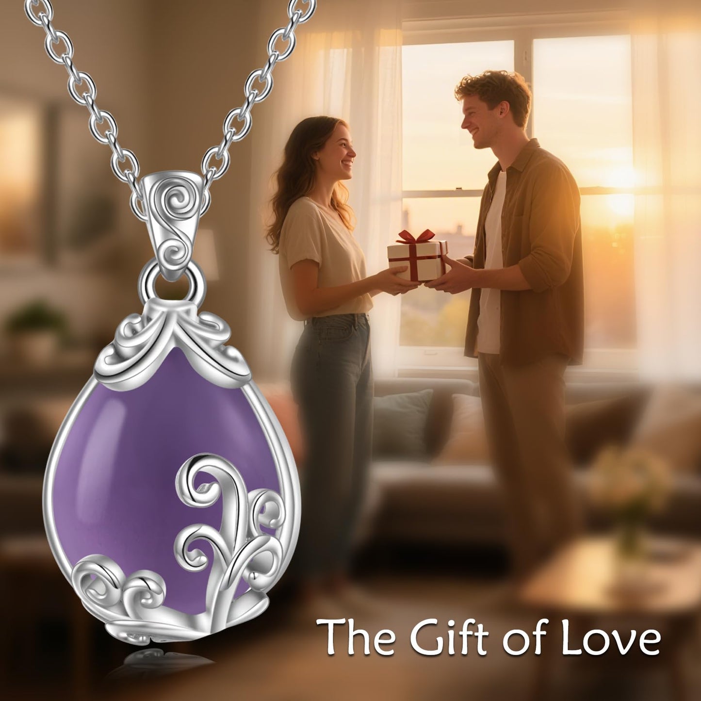 POPLYKE Sterling Silver Amethyst Filigree Teardrop Necklace Filigree Pendant Jewelry Gifts for Women