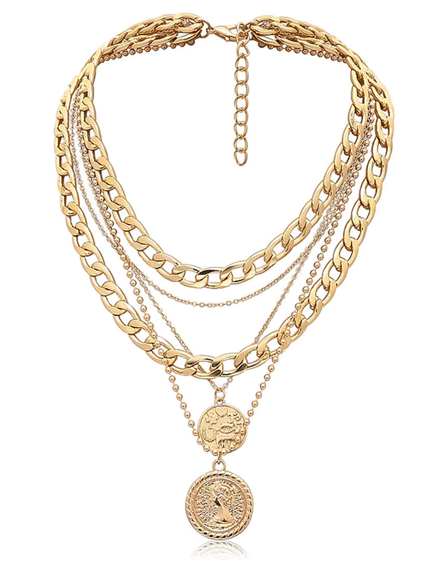 MJartoria Layered Necklaces for Women Trendy Retro Coin Pendant Necklace Dainty Chunky Chain Choker Necklaces for Jewelry Birthday Gifts (Golden, A-Retro Coin-5 in 1 Layered)