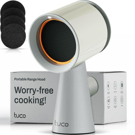 TUCO Portable Range Hood, Countertop Kitchen Exhaust Fan with 3 Speeds, 5-Layer Filter, Powerful Smoke Removal, Low Noise, Oil Cup, Air Purifier for Apartments, Dorms & Indoor BBQ Smokeless – Grey