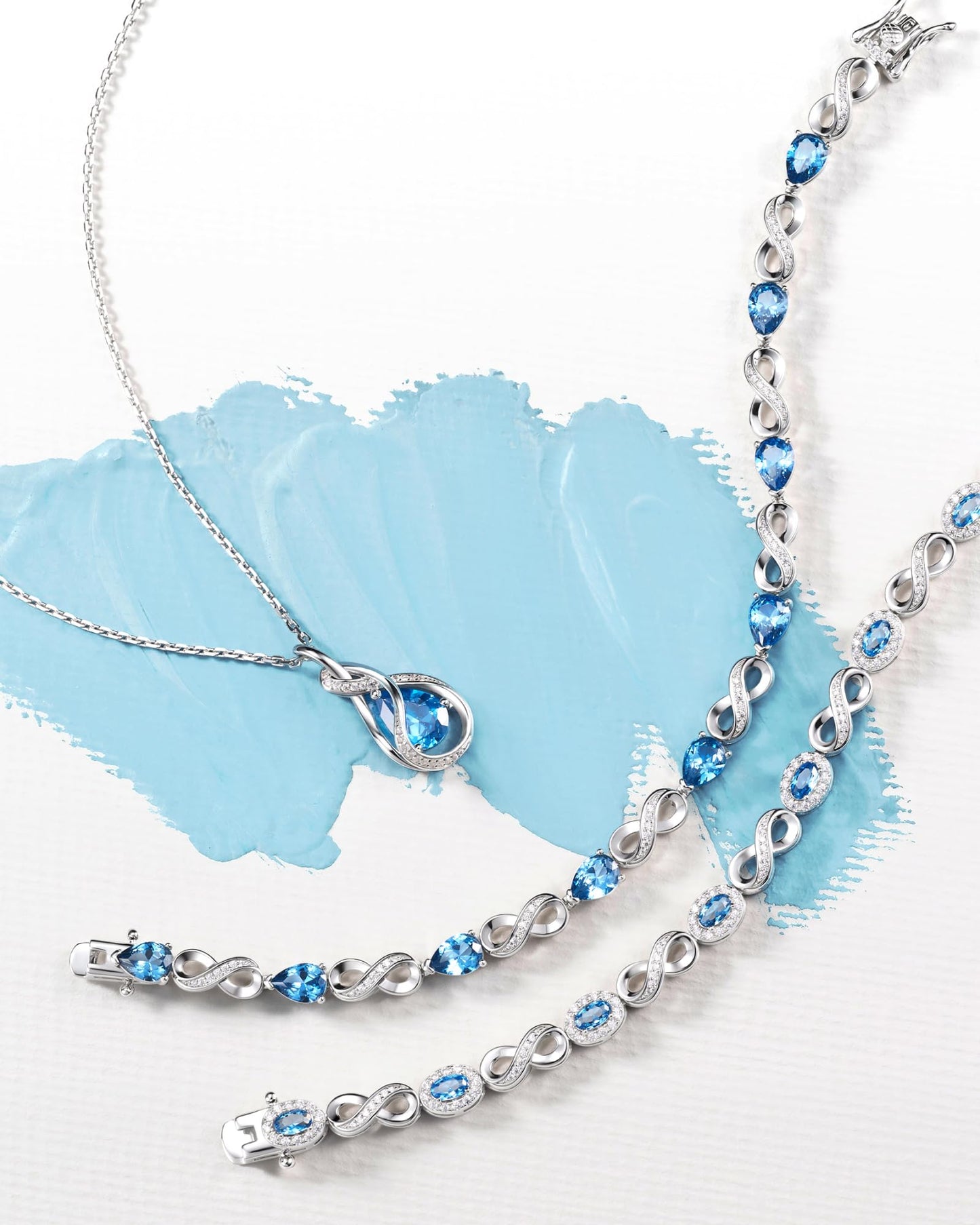 FANCIME Topaz Necklace November December Birthstone Sterling Silver Infinity Knot Pendant Necklace Blue Gemstone Fine Jewelry Birthday Mothers Day Gifts for Women Her Mom