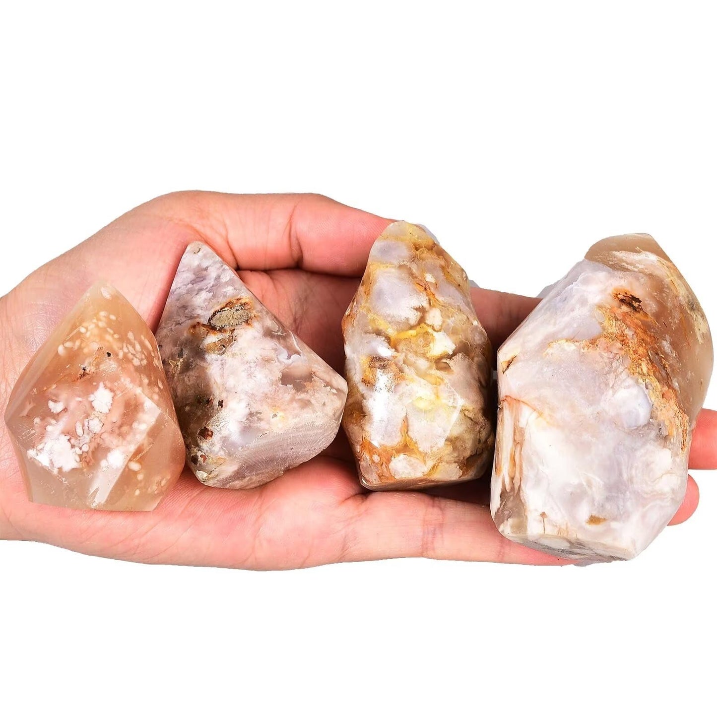 AMOYSTONE Cherry Blossom Agate Flame Shaped Stone Towers Obelisk Flower Agate Natural Healing Crystal Quartz Reiki Energy Decoration Home Office Small 1.0LBS